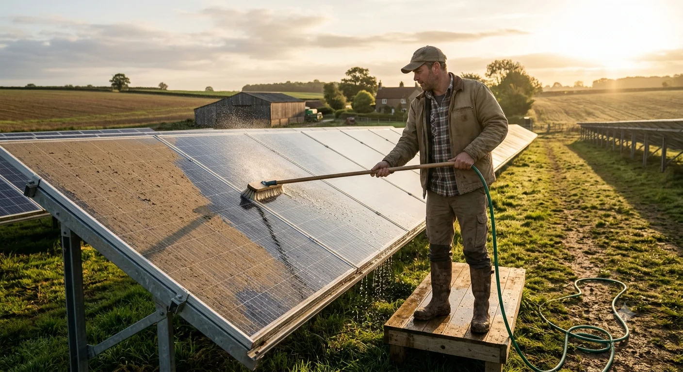 A farmer in work boots standing on a stable platform